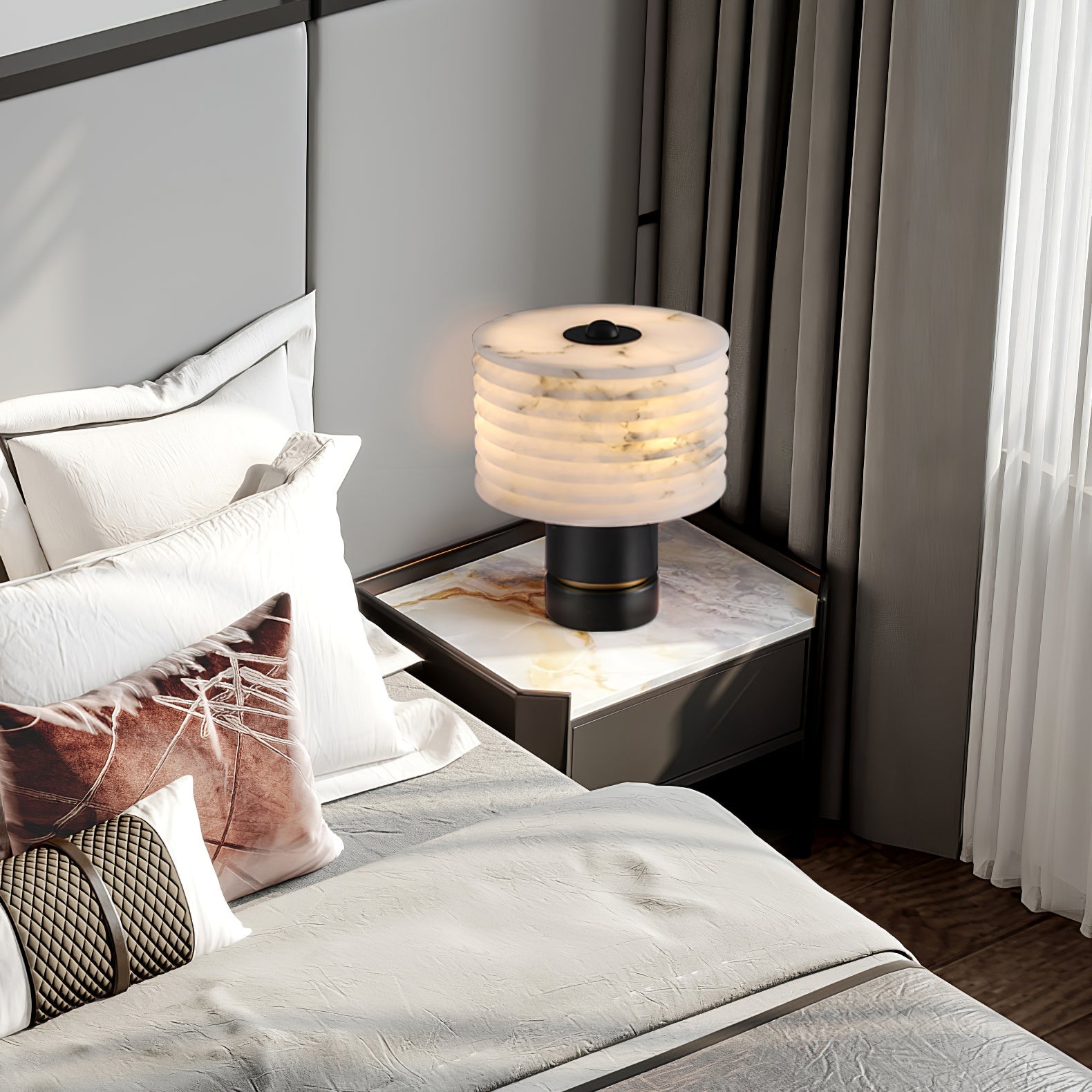 Lampe à poser moderne Perry en Albâtre Noir et blanc