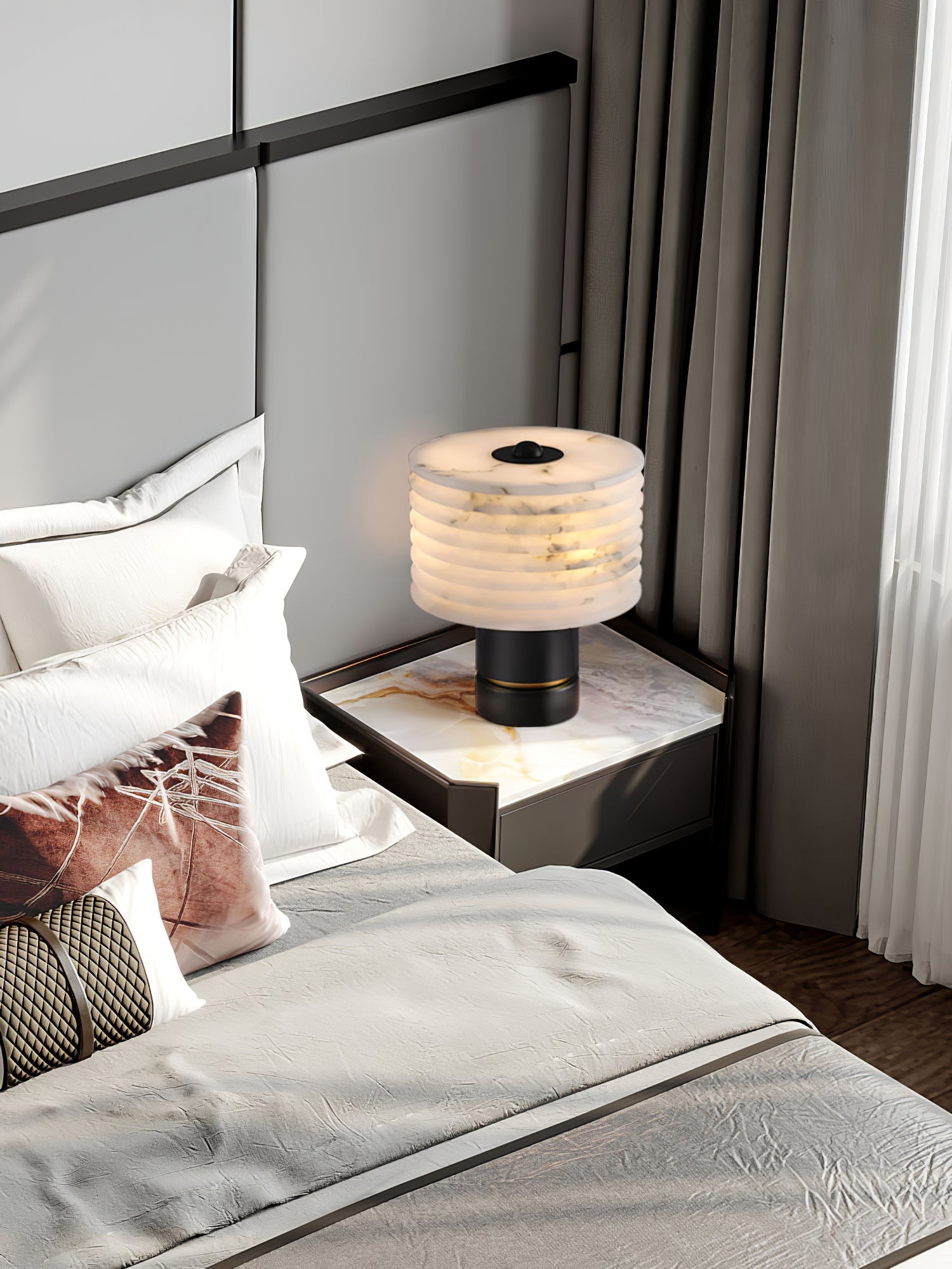 Lampe à poser moderne Perry en Albâtre Noir et blanc