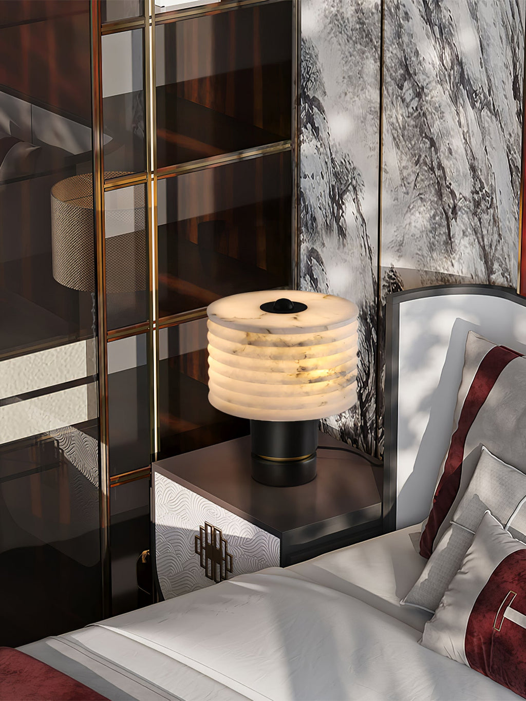 Lampe à poser moderne Perry en Albâtre Noir et blanc