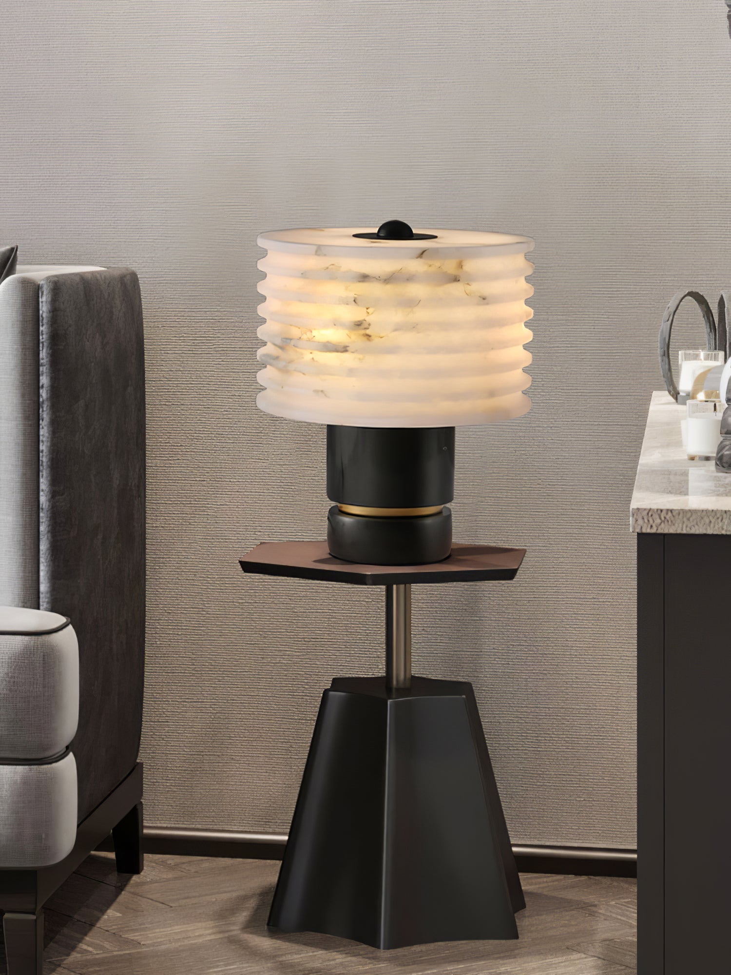 Lampe à poser moderne Perry en Albâtre Noir et blanc