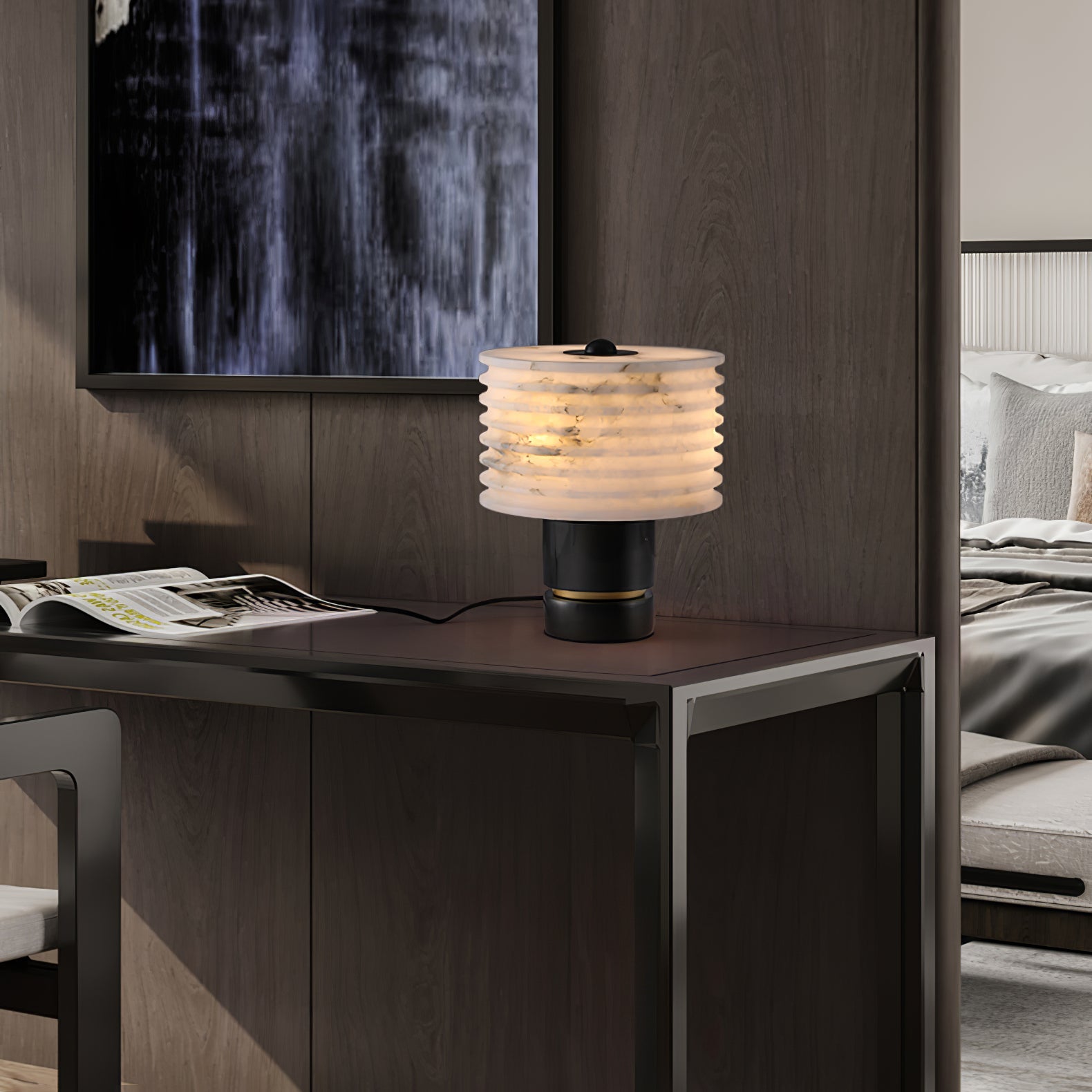 Lampe à poser moderne Perry en Albâtre Noir et blanc