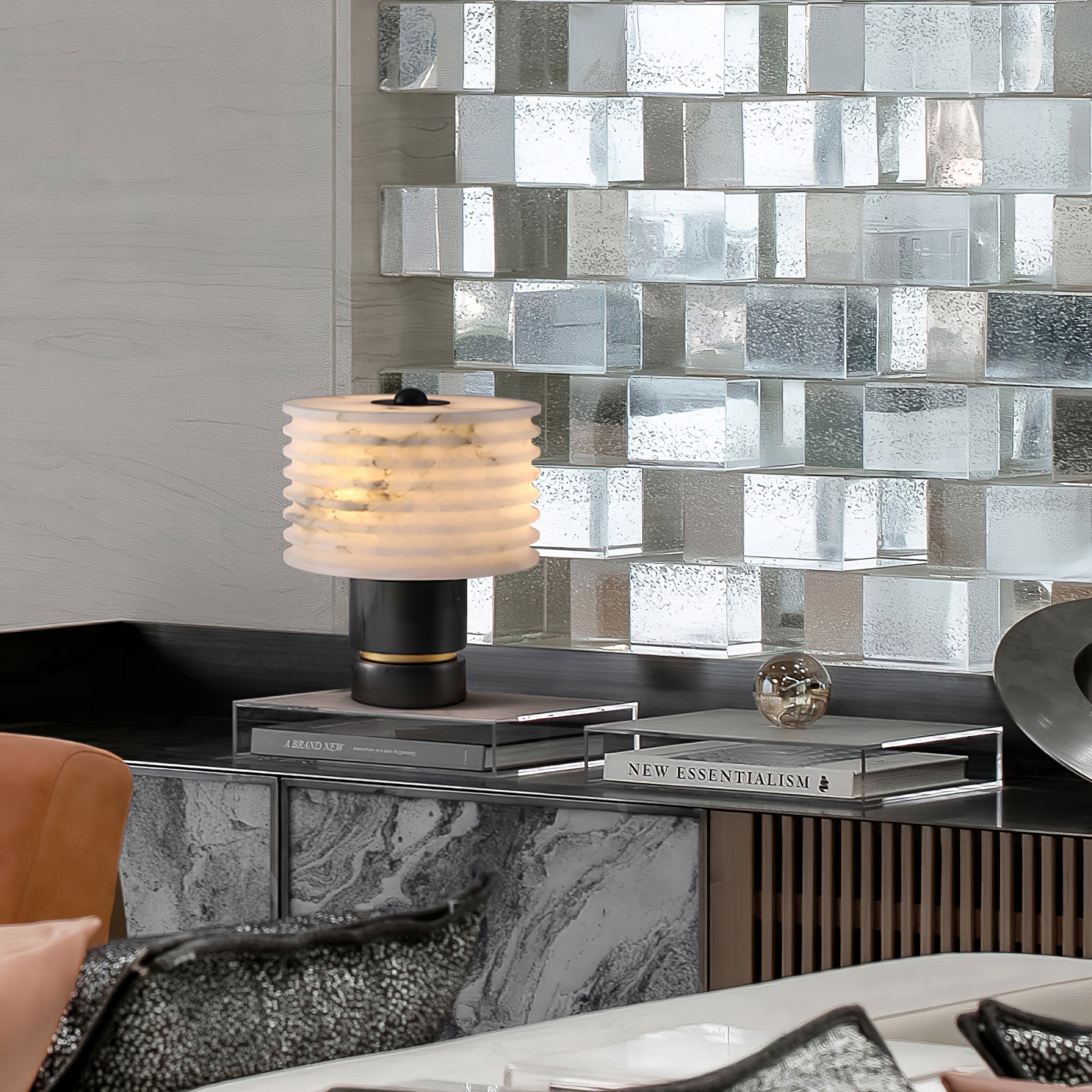 Lampe à poser moderne Perry en Albâtre Noir et blanc
