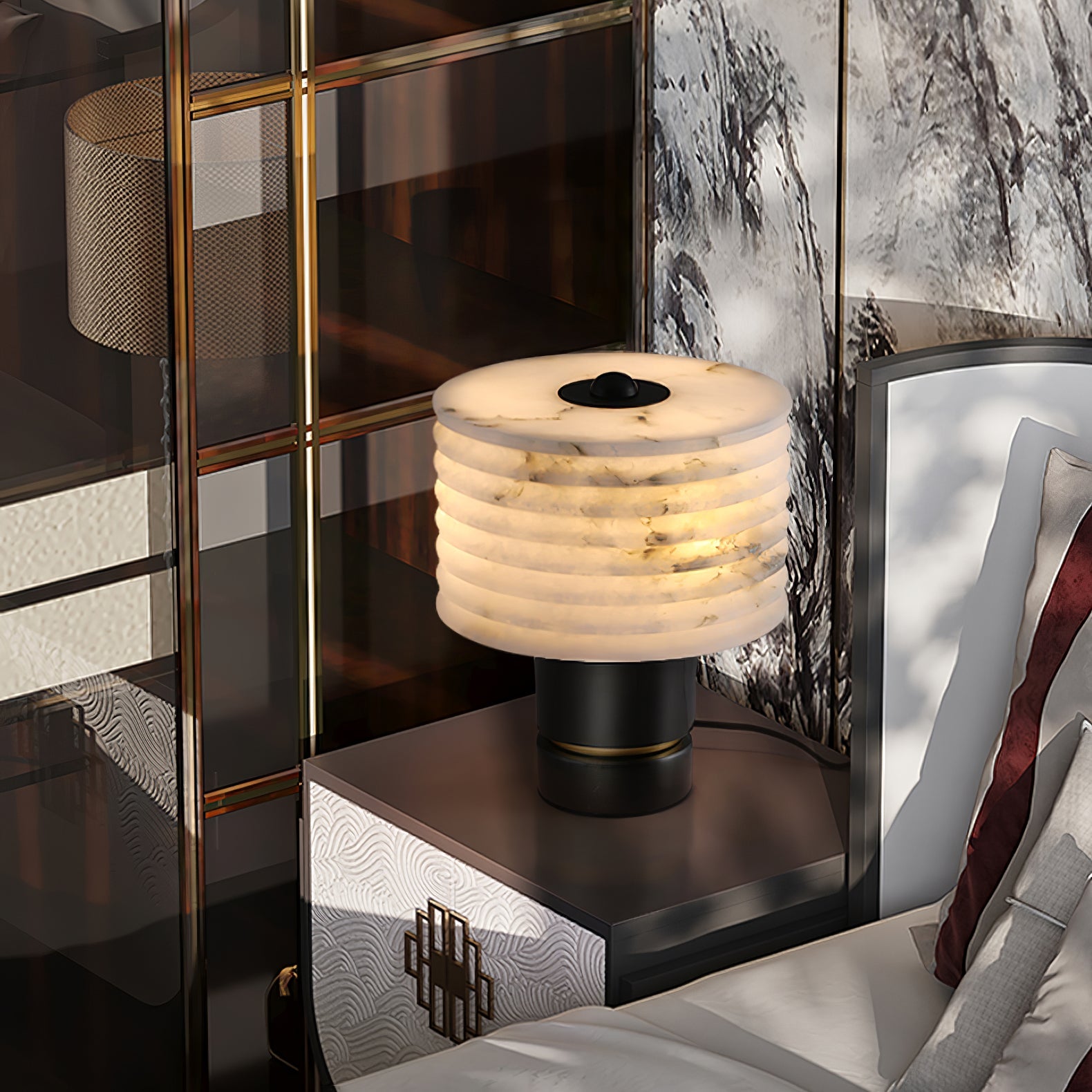 Lampe à poser moderne Perry en Albâtre Noir et blanc