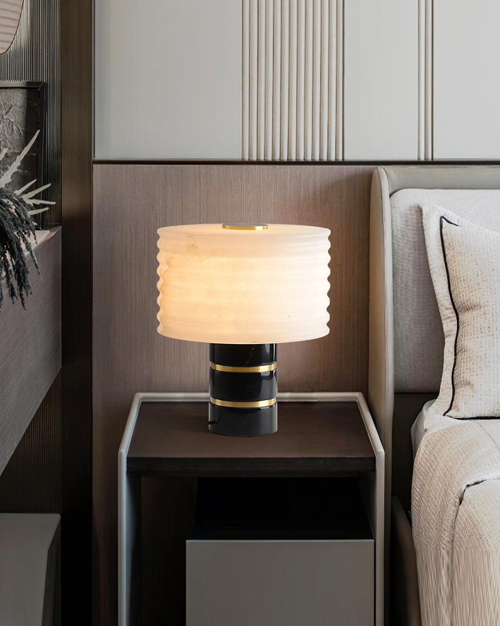 Lampe à poser moderne Perry en Albâtre Noir et blanc