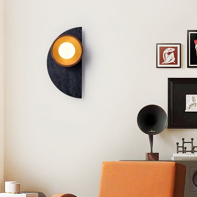 Applique murale moderne Walter en Noir travertin et noyer bois