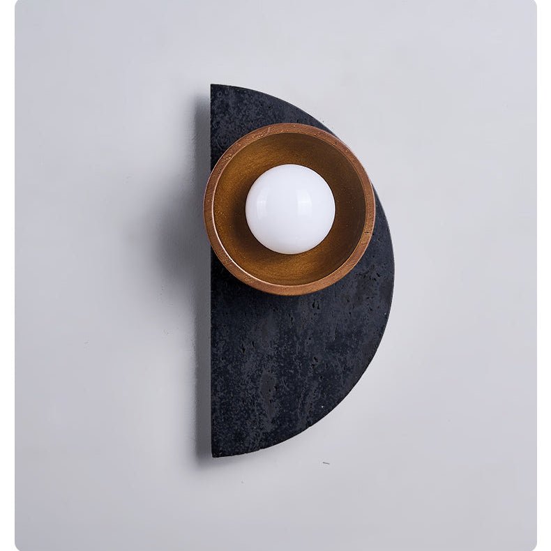 Applique murale moderne Walter en Noir travertin et noyer bois