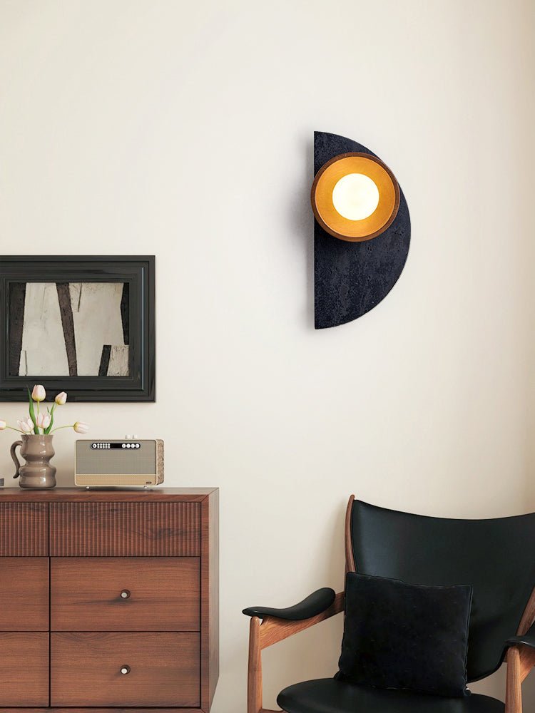 Applique murale moderne Walter en Noir travertin et noyer bois