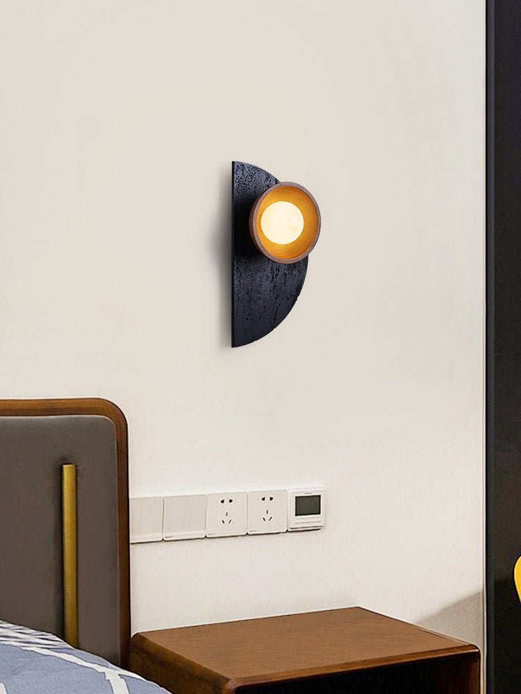 Applique murale moderne Walter en Noir travertin et noyer bois