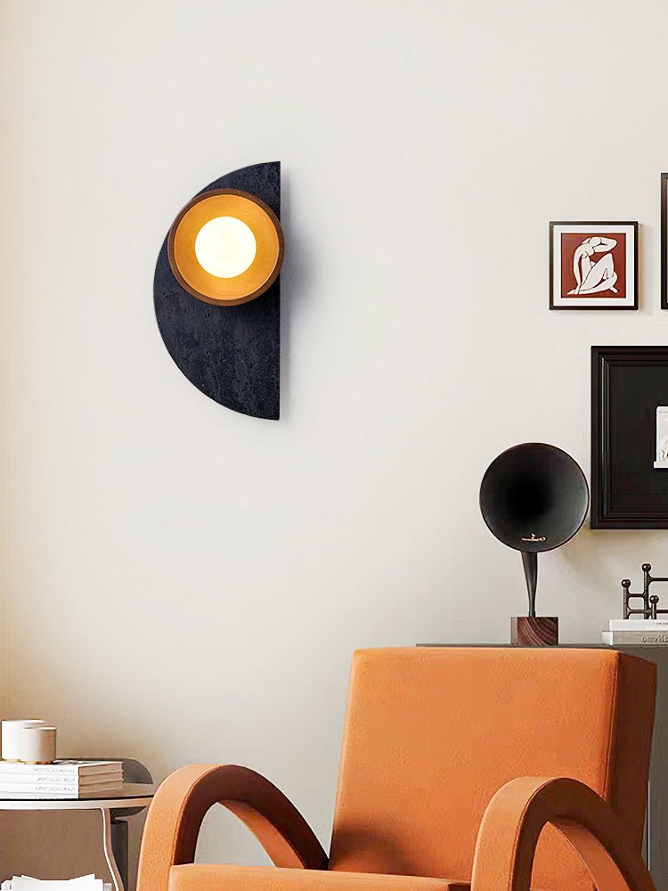 Applique murale moderne Walter en Noir travertin et noyer bois