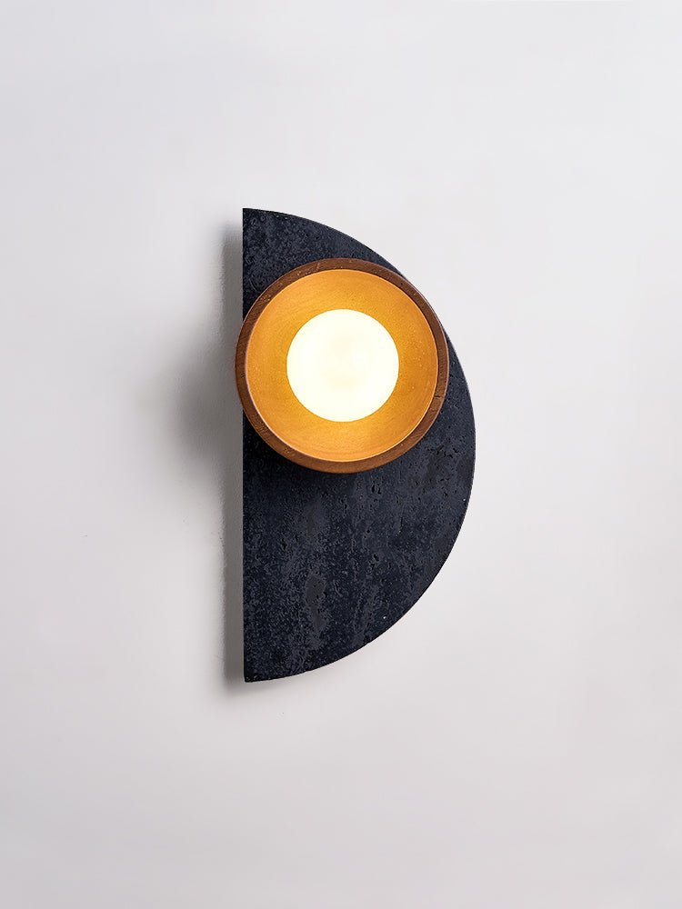 Applique murale moderne Walter en Noir travertin et noyer bois