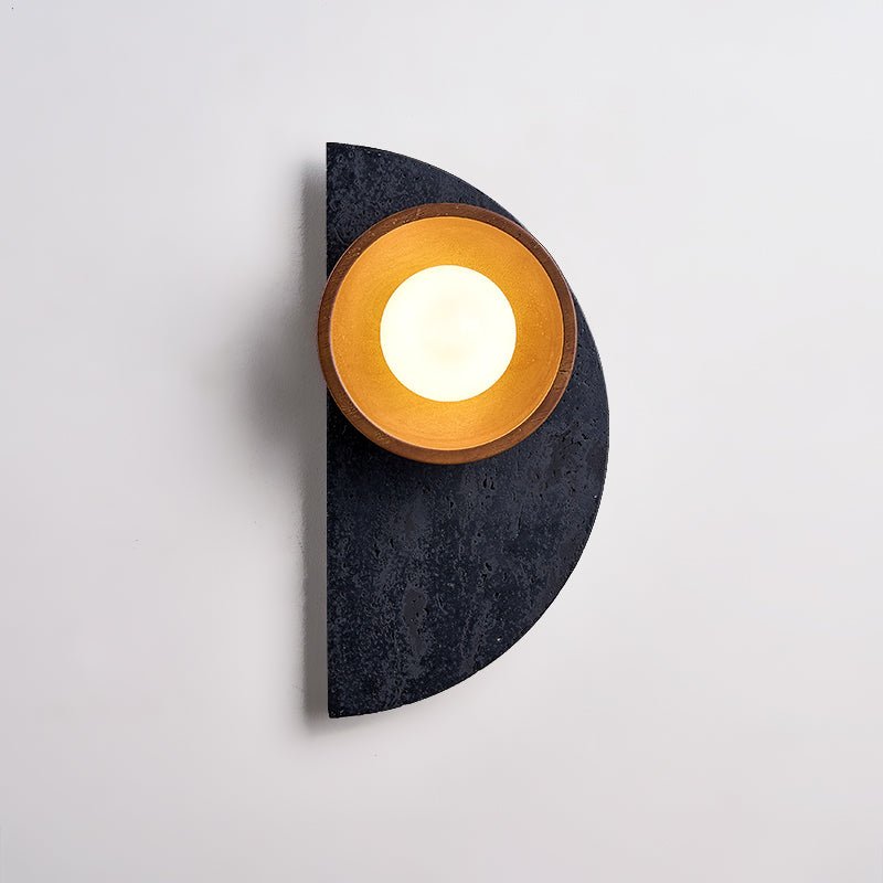 Applique murale moderne Walter en Noir travertin et noyer bois