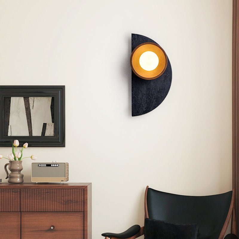 Applique murale moderne Walter en Noir travertin et noyer bois