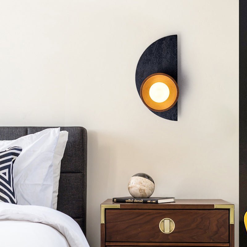 Applique murale moderne Walter en Noir travertin et noyer bois