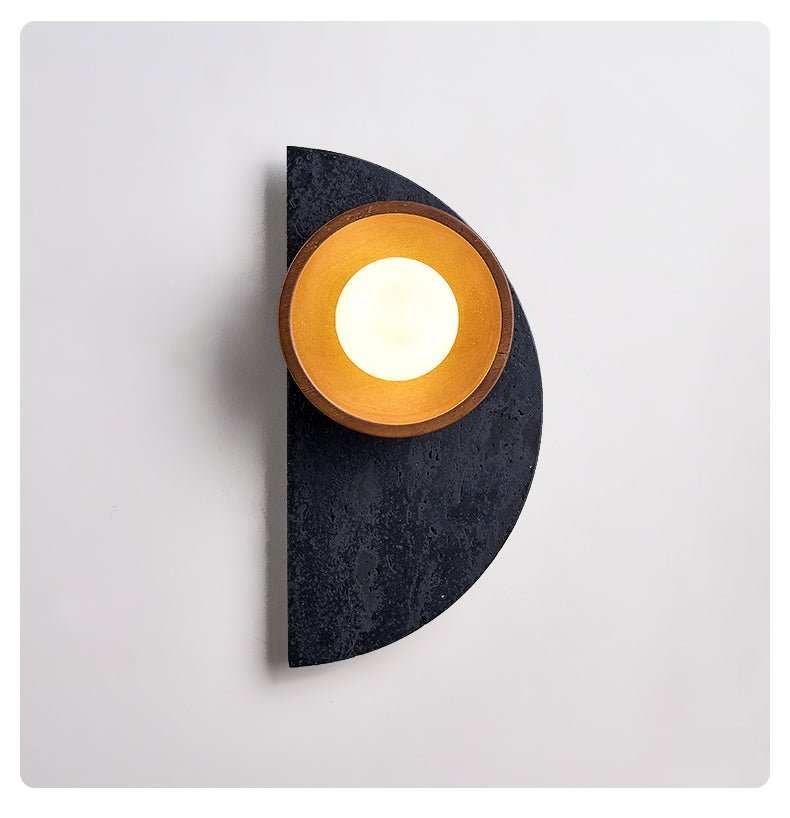 Applique murale moderne Walter en Noir travertin et noyer bois