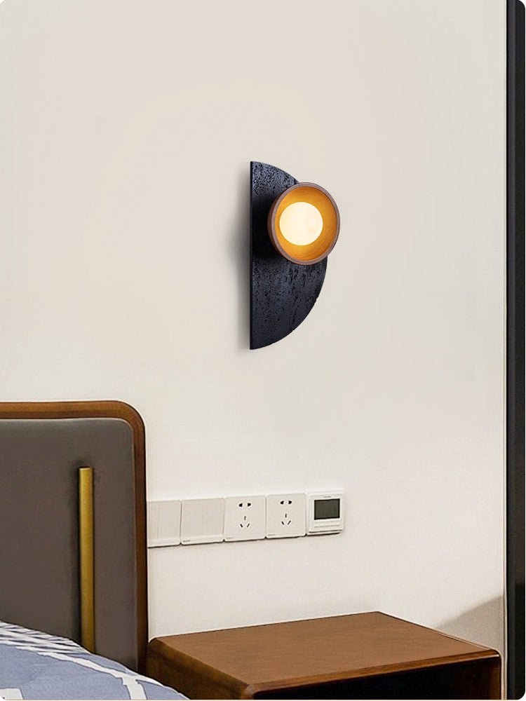 Applique murale moderne Walter en Noir travertin et noyer bois