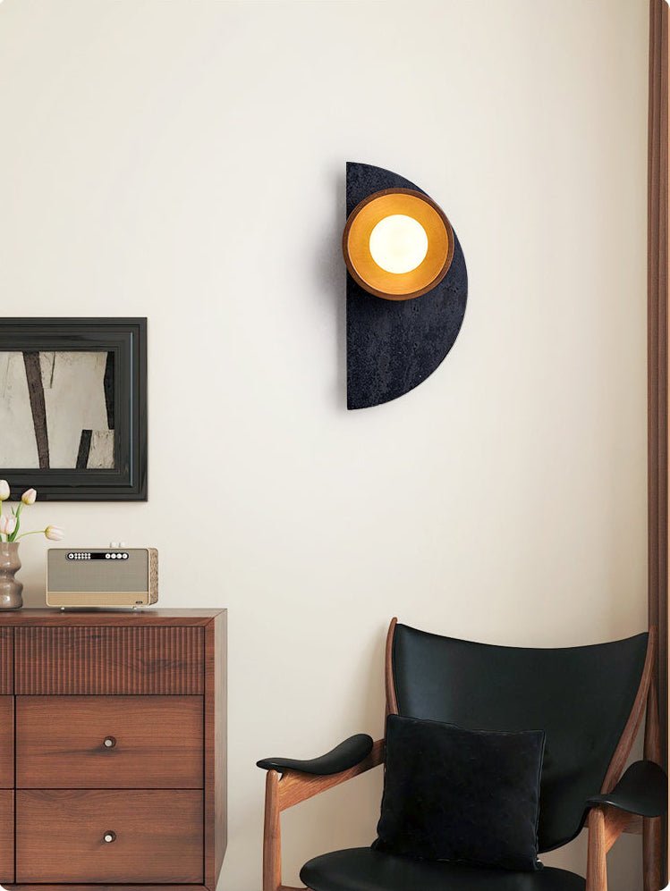 Applique murale moderne Walter en Noir travertin et noyer bois