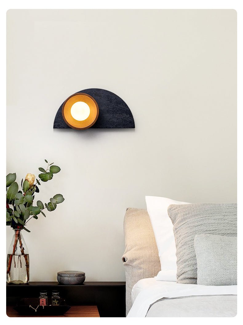 Applique murale moderne Walter en Noir travertin et noyer bois