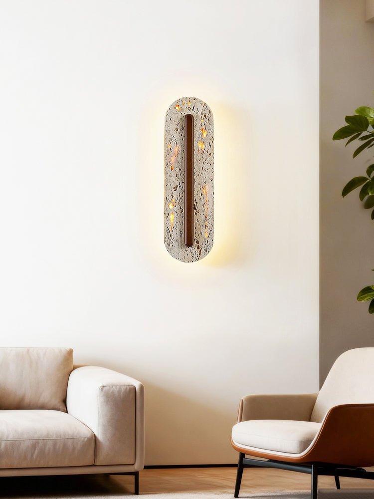 Applique murale moderne Brage en Noyer et travertin jaune