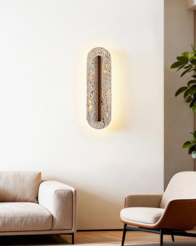 Applique murale moderne Brage en Noyer et travertin jaune