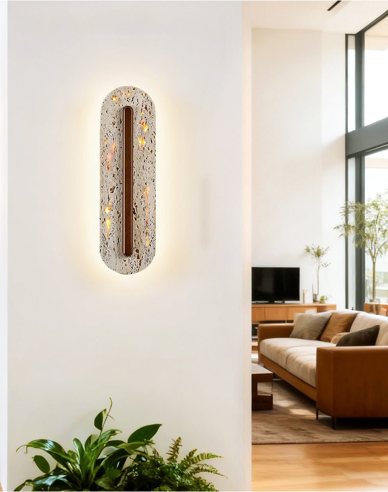 Applique murale moderne Brage en Noyer et travertin jaune