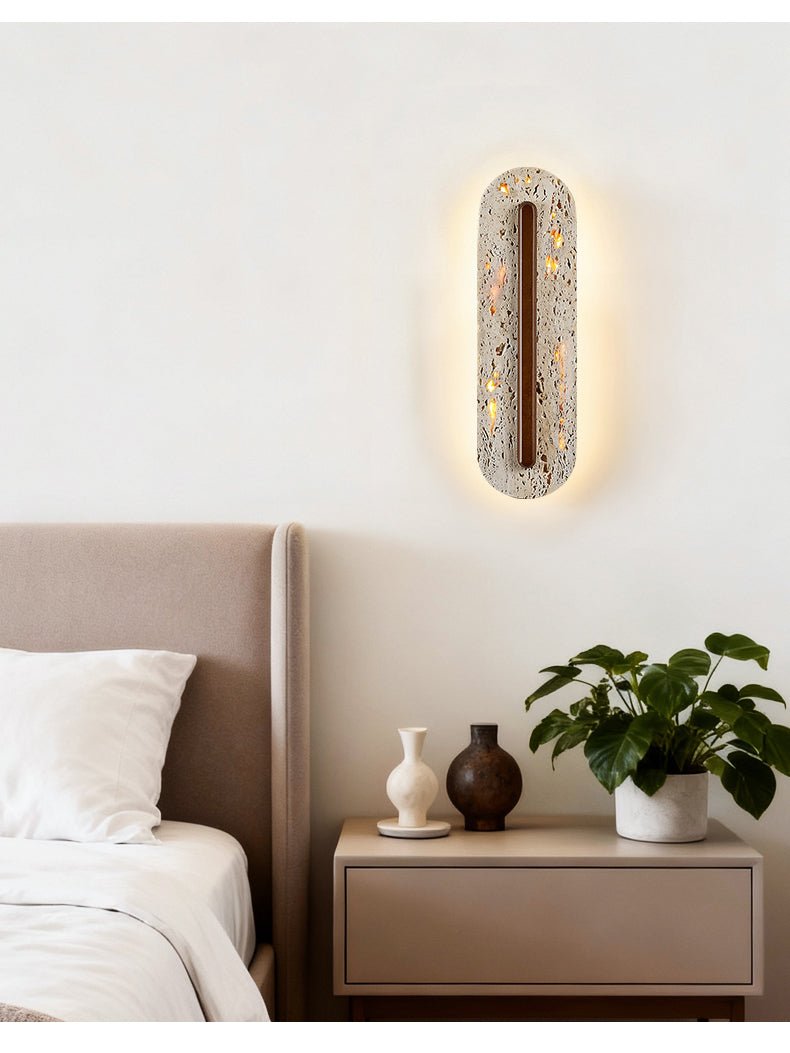 Applique murale moderne Brage en Noyer et travertin jaune