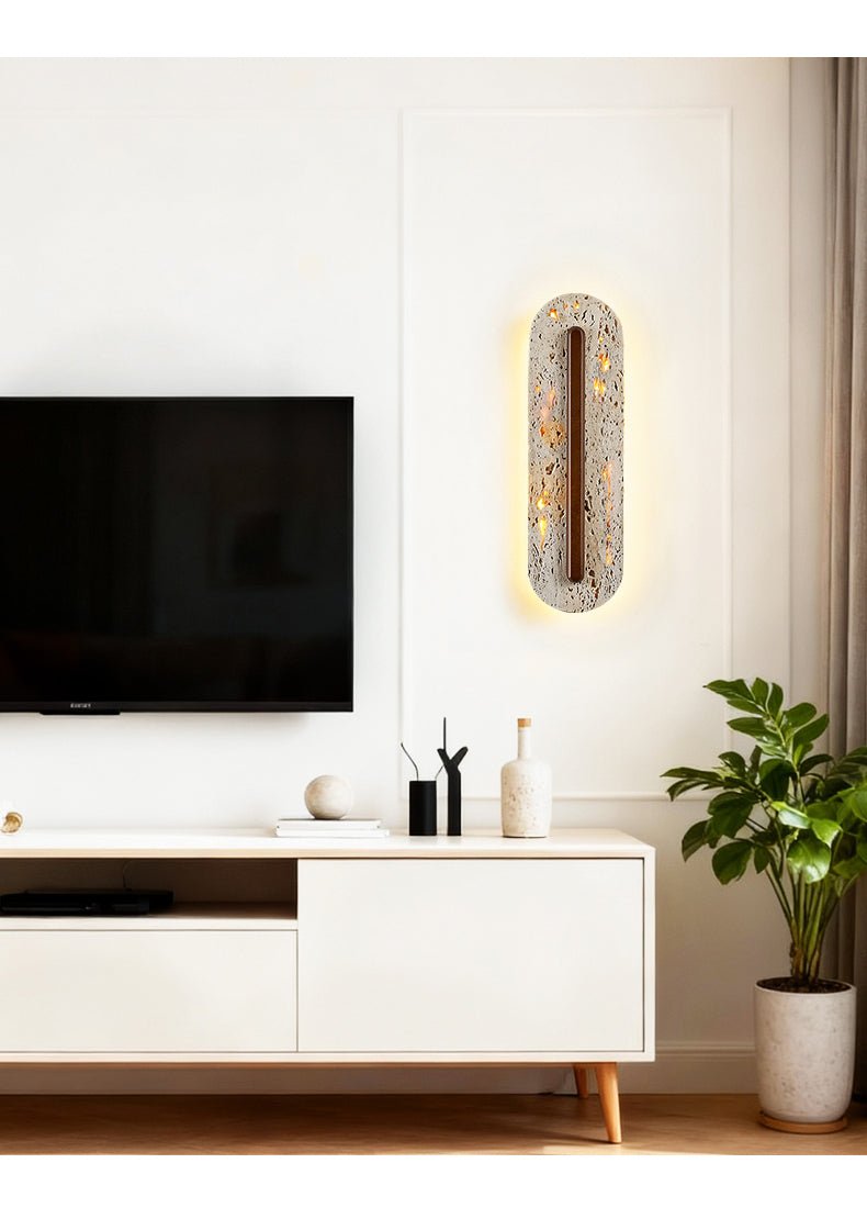 Applique murale moderne Brage en Noyer et travertin jaune