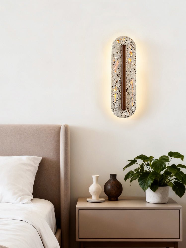 Applique murale moderne Brage en Noyer et travertin jaune