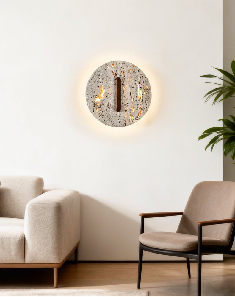 Applique murale moderne Albrecht en Travertin jaune et noyer