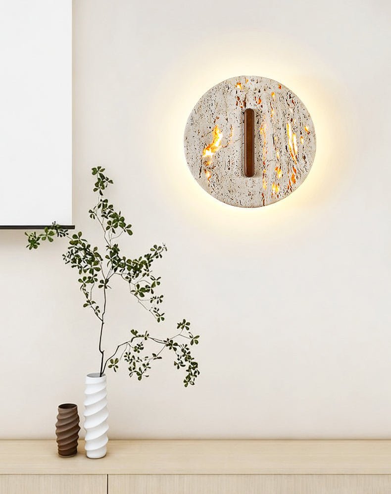 Applique murale moderne Albrecht en Travertin jaune et noyer