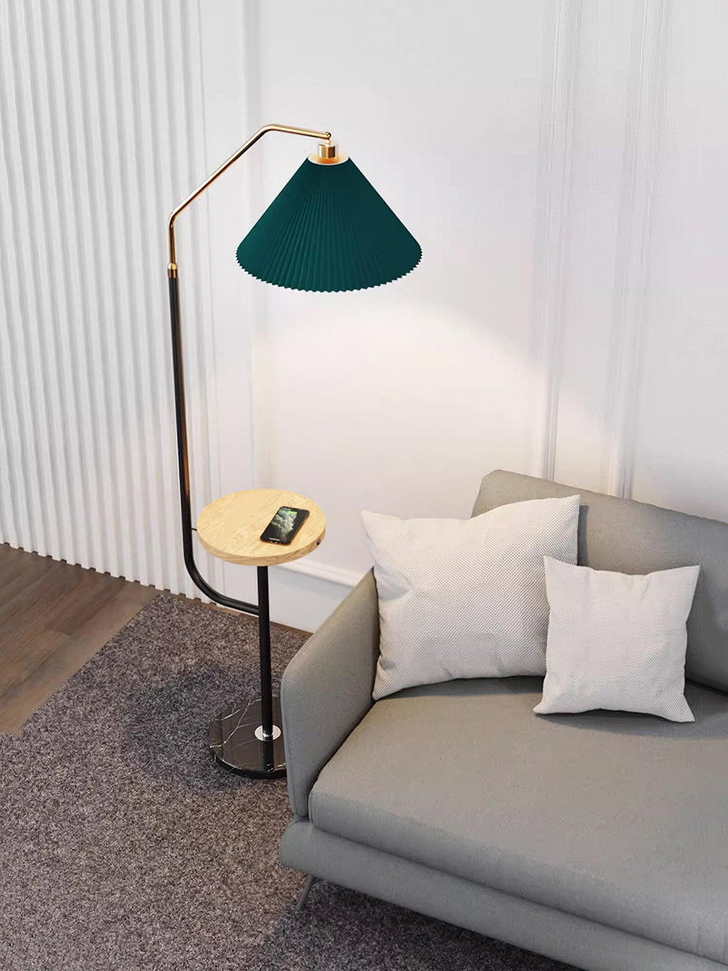Lampadaire moderne Joralf en Marbre Vert et noir et doré