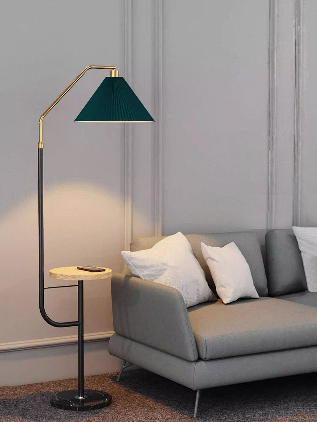 Lampadaire moderne Joralf en Marbre Beige et noir et doré