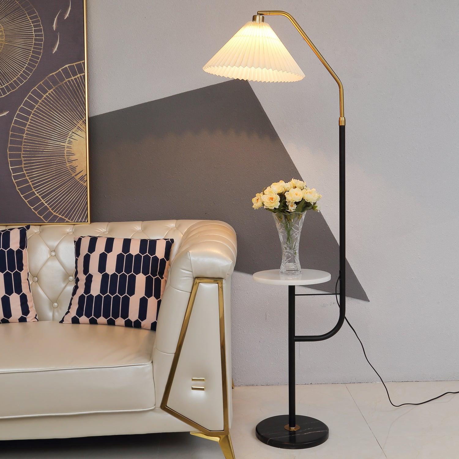 Lampadaire moderne Joralf en Marbre Beige et noir et doré