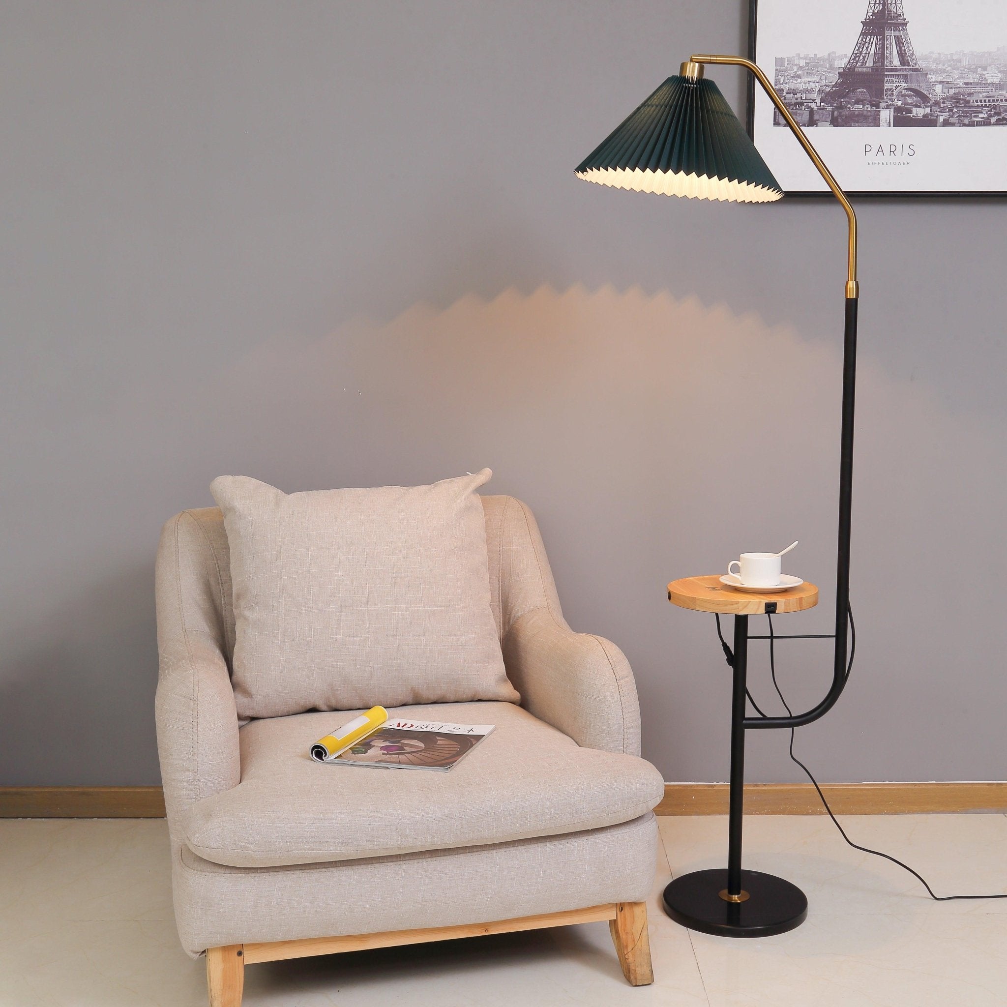 Lampadaire moderne Joralf en Marbre Beige et noir et doré