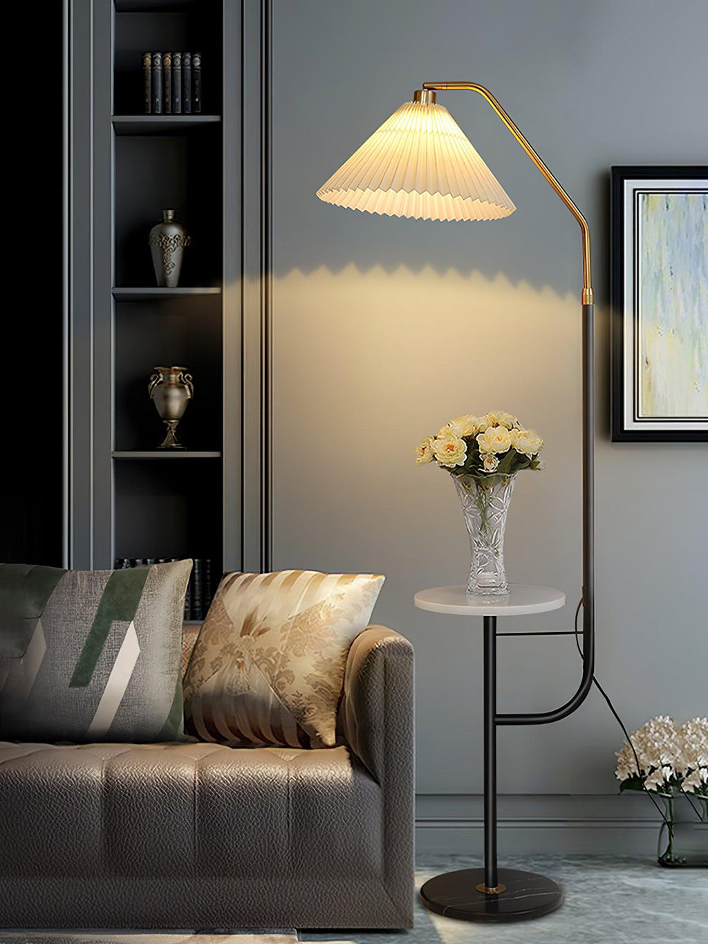 Lampadaire moderne Joralf en Marbre Beige et noir et doré