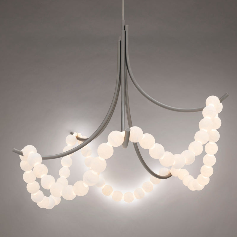 Aden Modern Chandelier in Nickel and White Alabaster