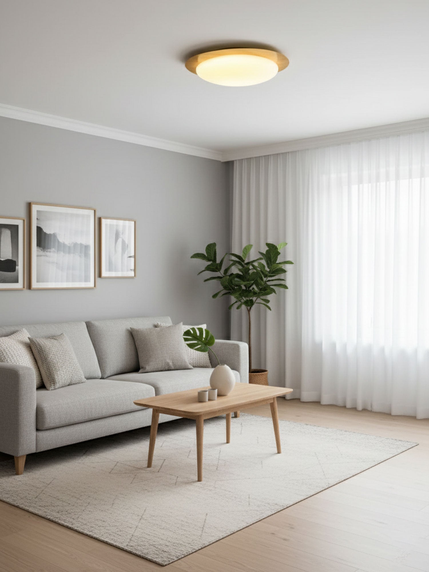 Plafonnier moderne Vaino en métal Effet grain noyer artistique