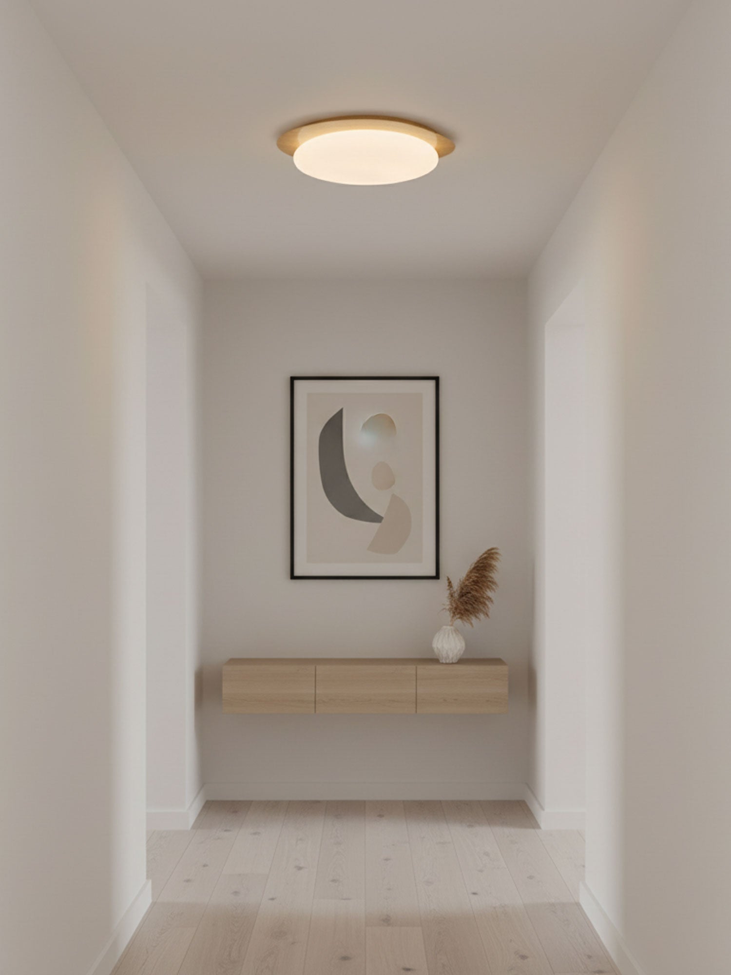 Plafonnier moderne Vaino en métal Effet grain noyer artistique