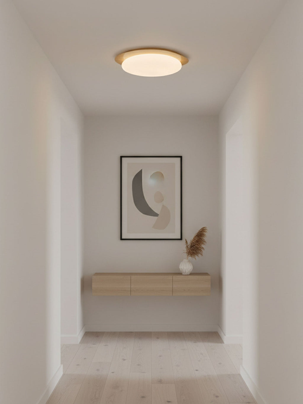 Plafonnier moderne Vaino en métal Artistique bois naturel effet