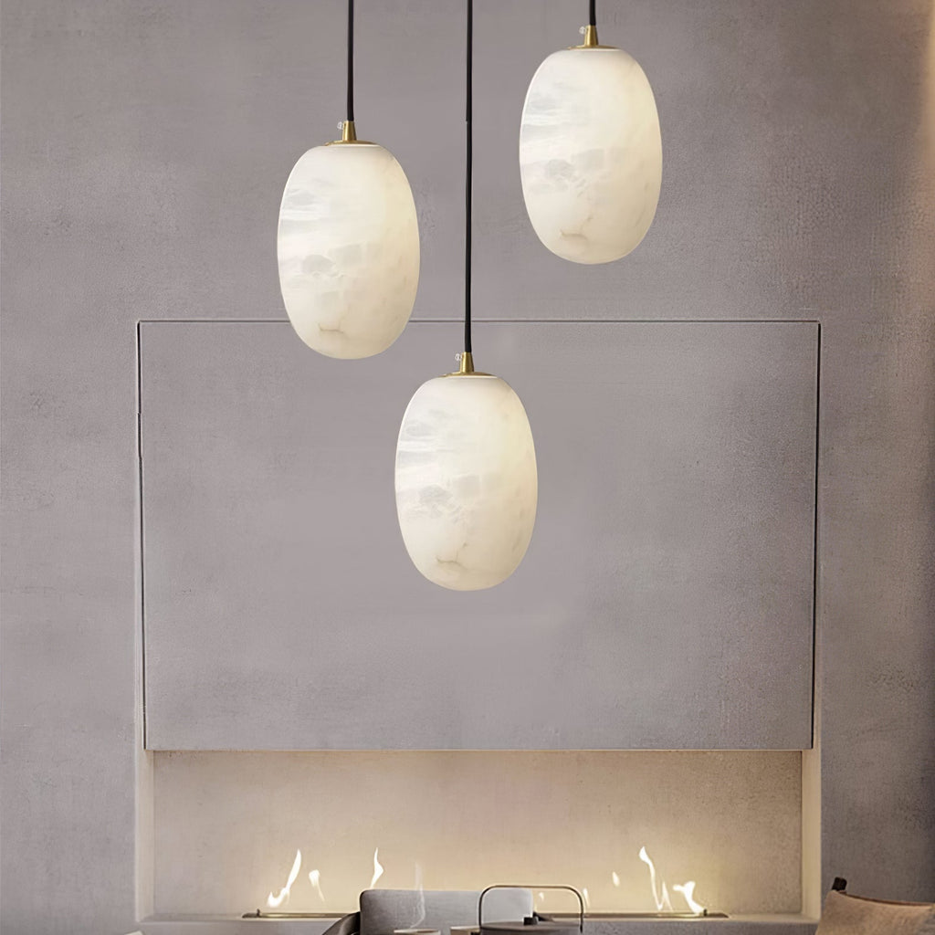 Suspension moderne Vaino en Albâtre Laiton et blanc