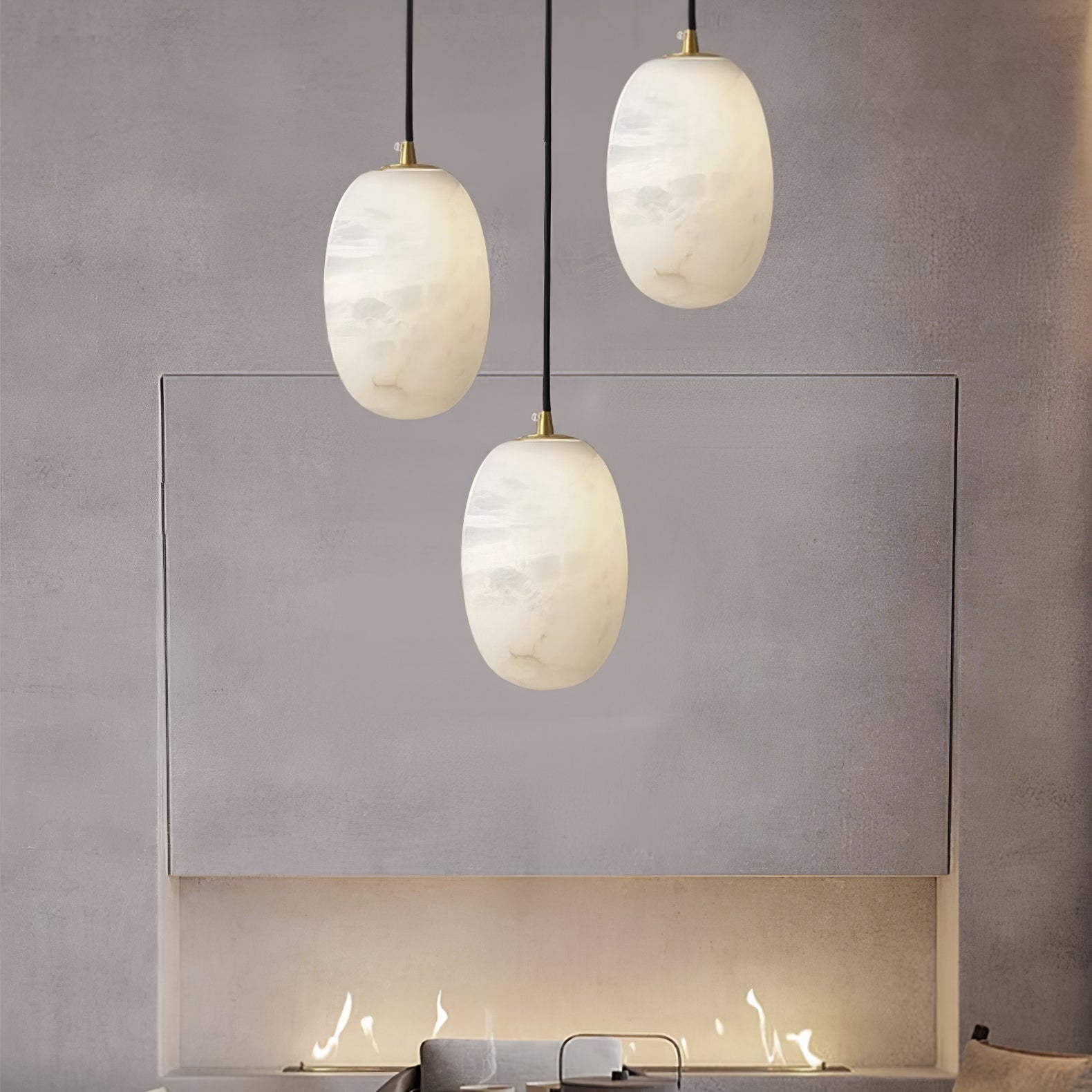 Suspension moderne Vaino en Albâtre Laiton et blanc