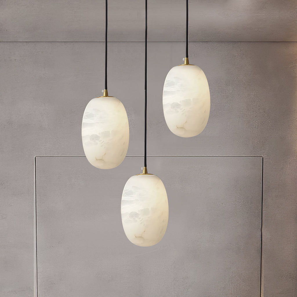 Suspension moderne Vaino en Albâtre Laiton et blanc