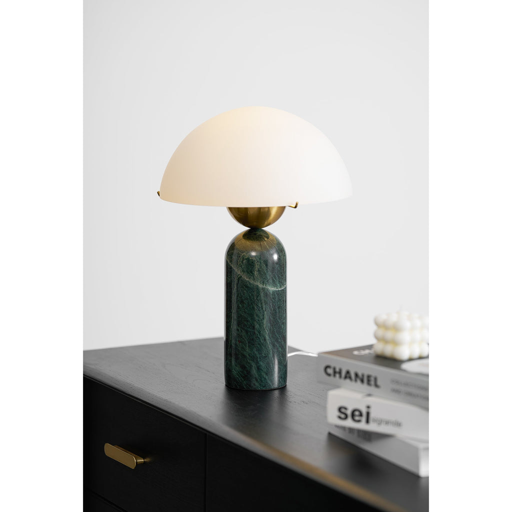 Lampe à poser moderne Galton en Marbre Doré et blanc albâtre