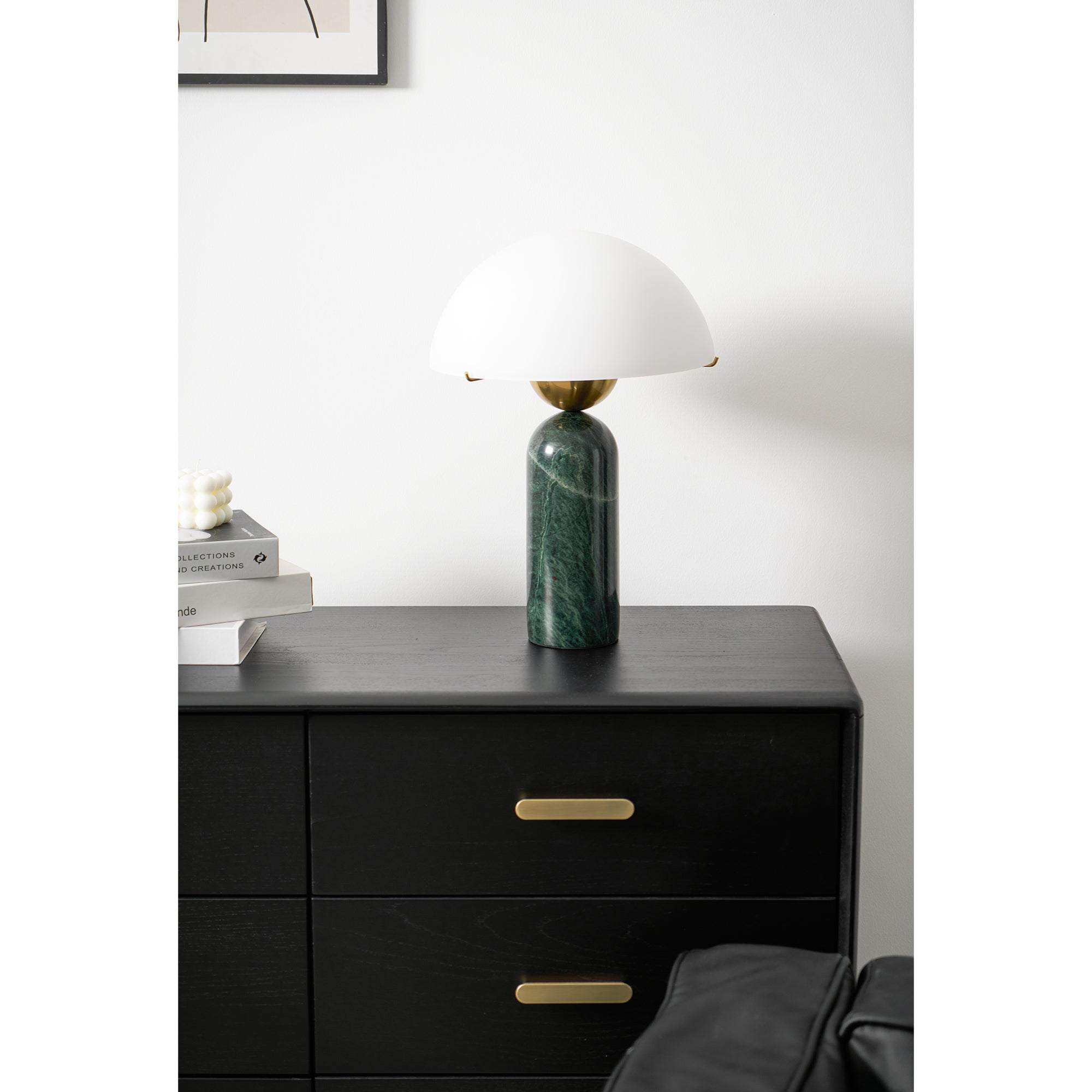 Lampe à poser moderne Galton en Albâtre Doré et vert marbre