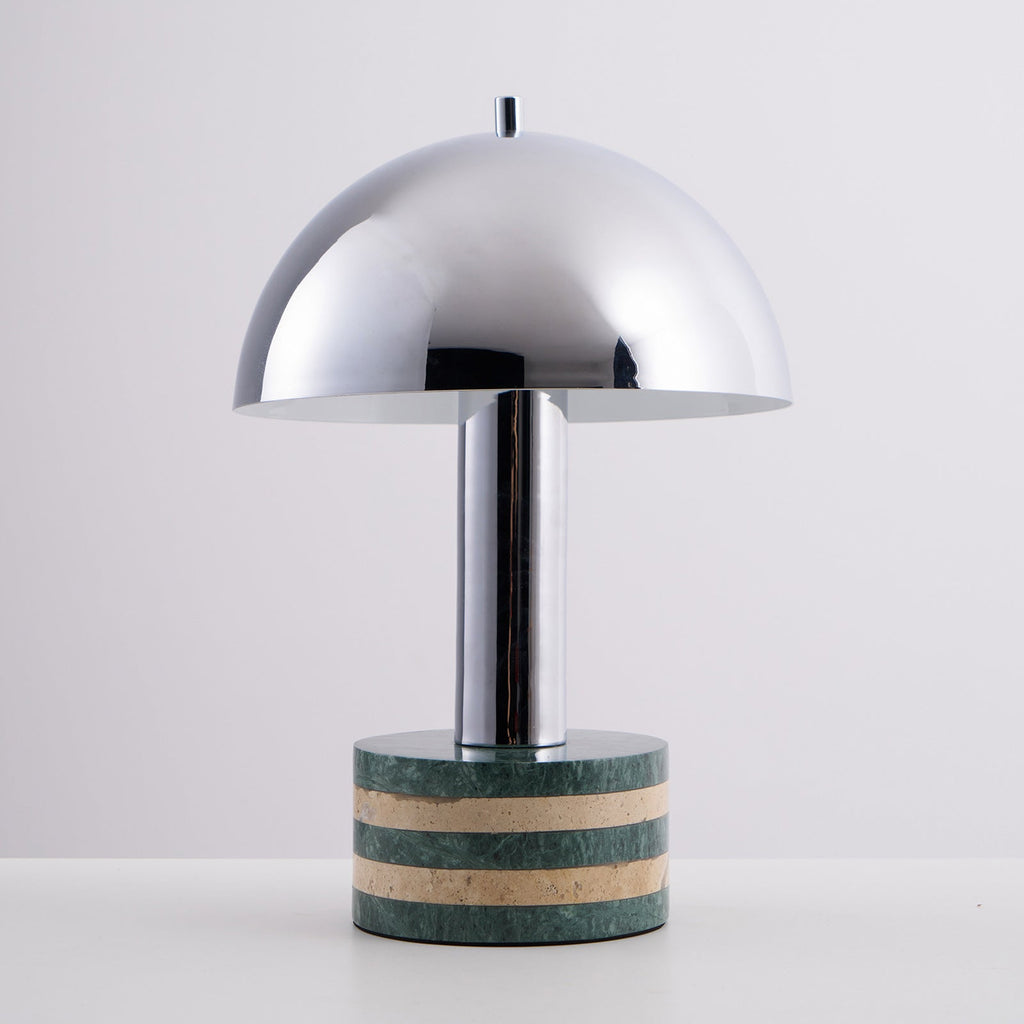 Lampe à poser moderne Agaton en chrome Gris et beige