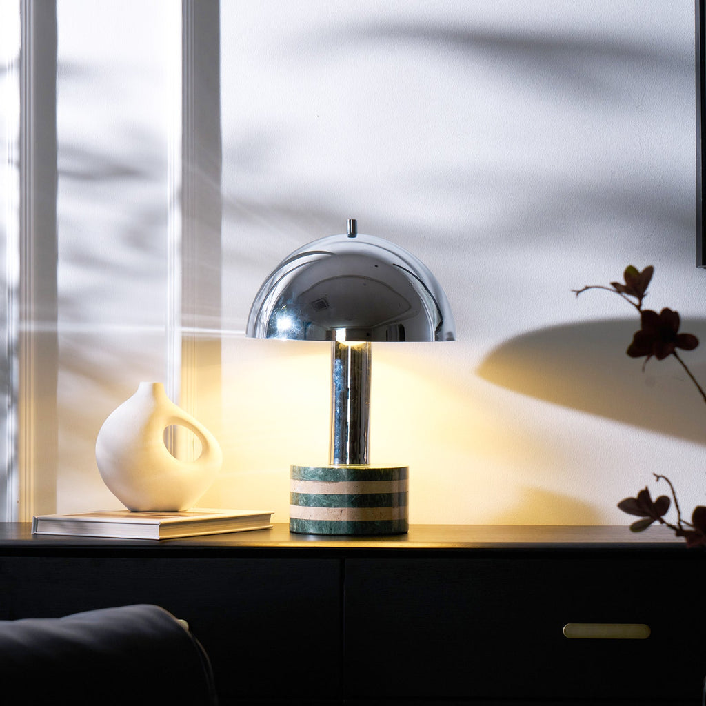 Lampe à poser moderne Agaton en chrome Gris et beige