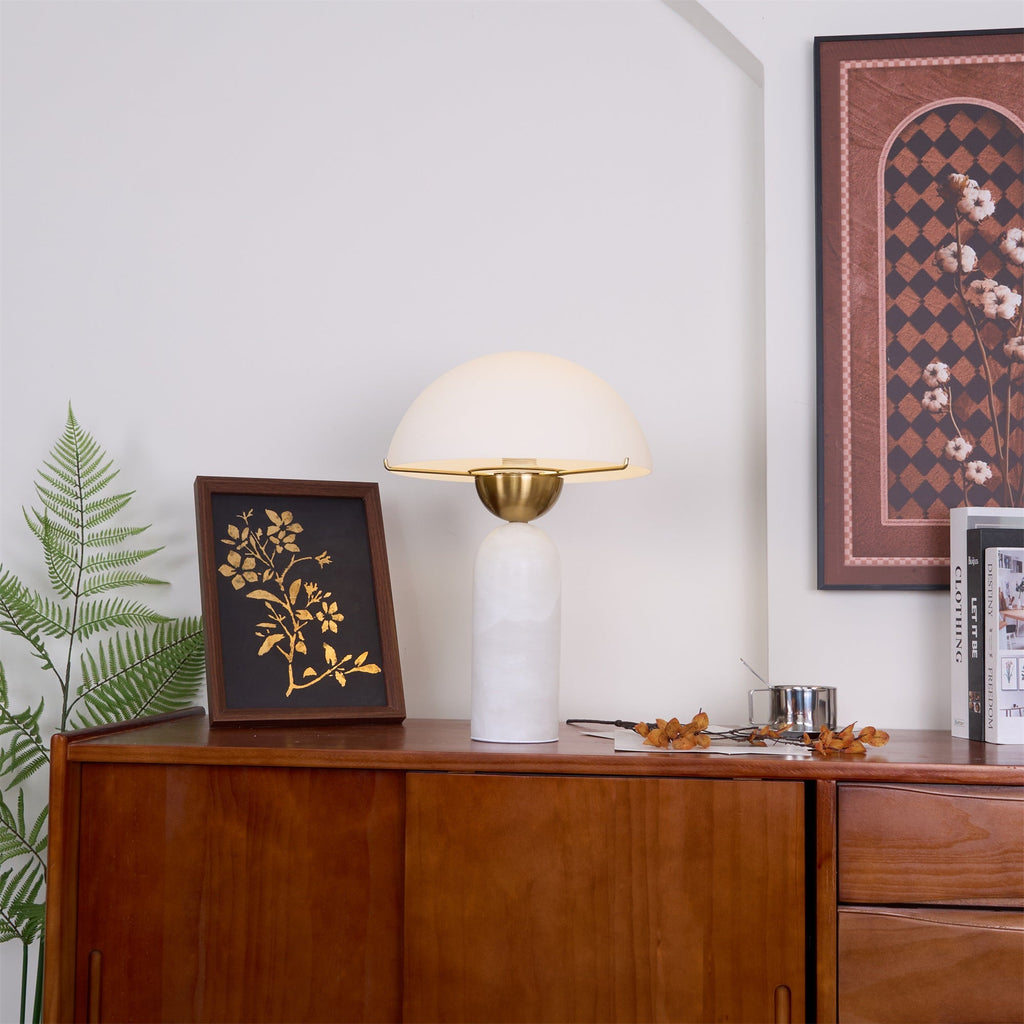 Lampe à poser moderne Galton en Albâtre Doré et vert marbre