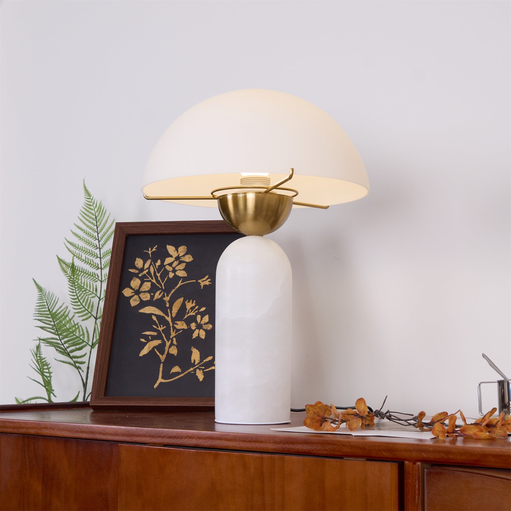 Lampe à poser moderne Galton en Albâtre Doré et vert marbre