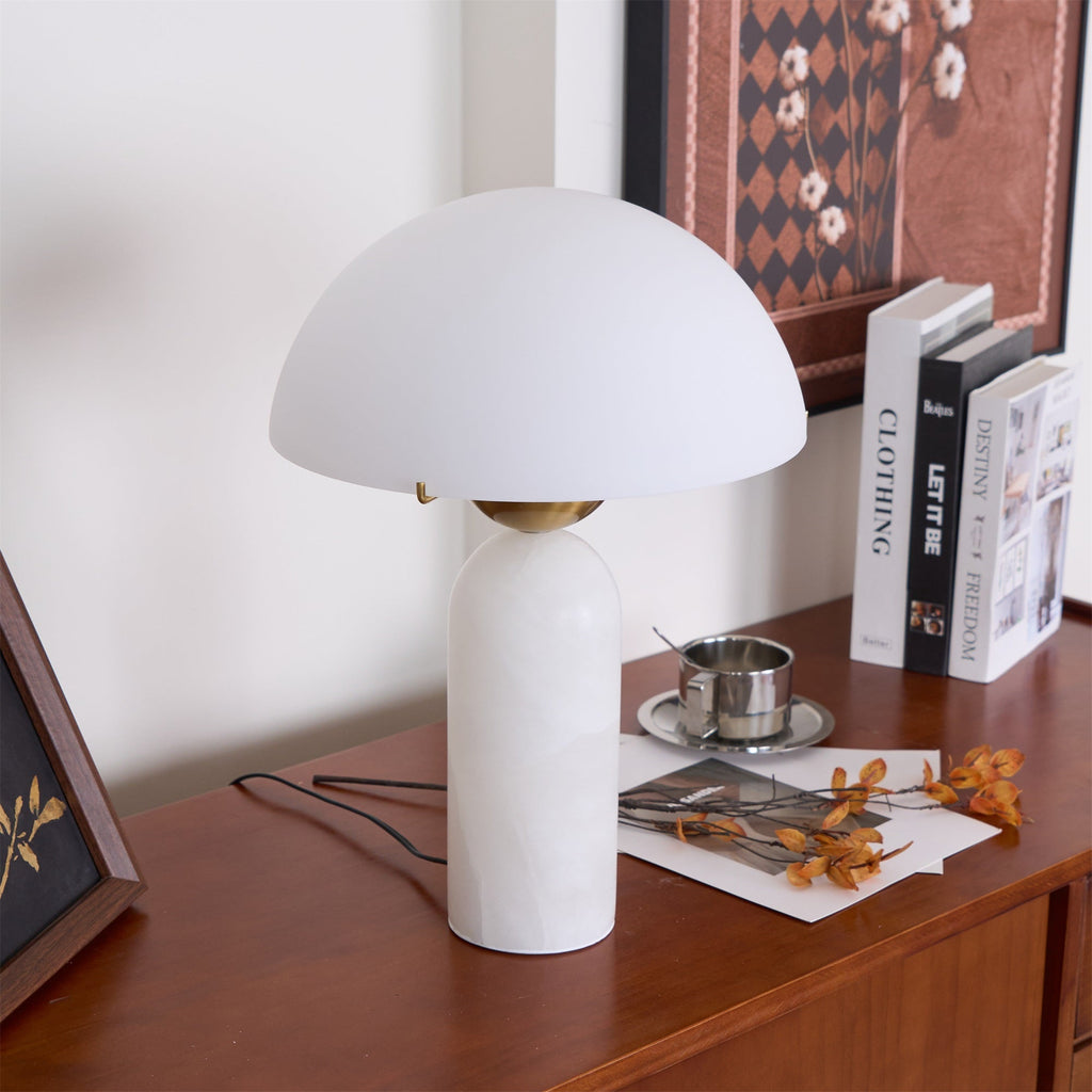 Lampe à poser moderne Galton en Albâtre Doré et vert marbre
