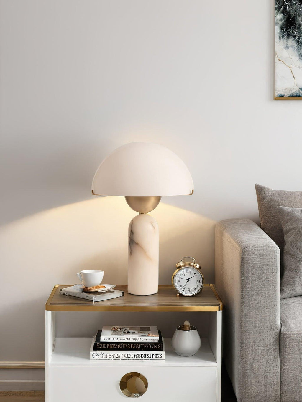 Lampe à poser moderne Galton en Albâtre Doré et vert marbre