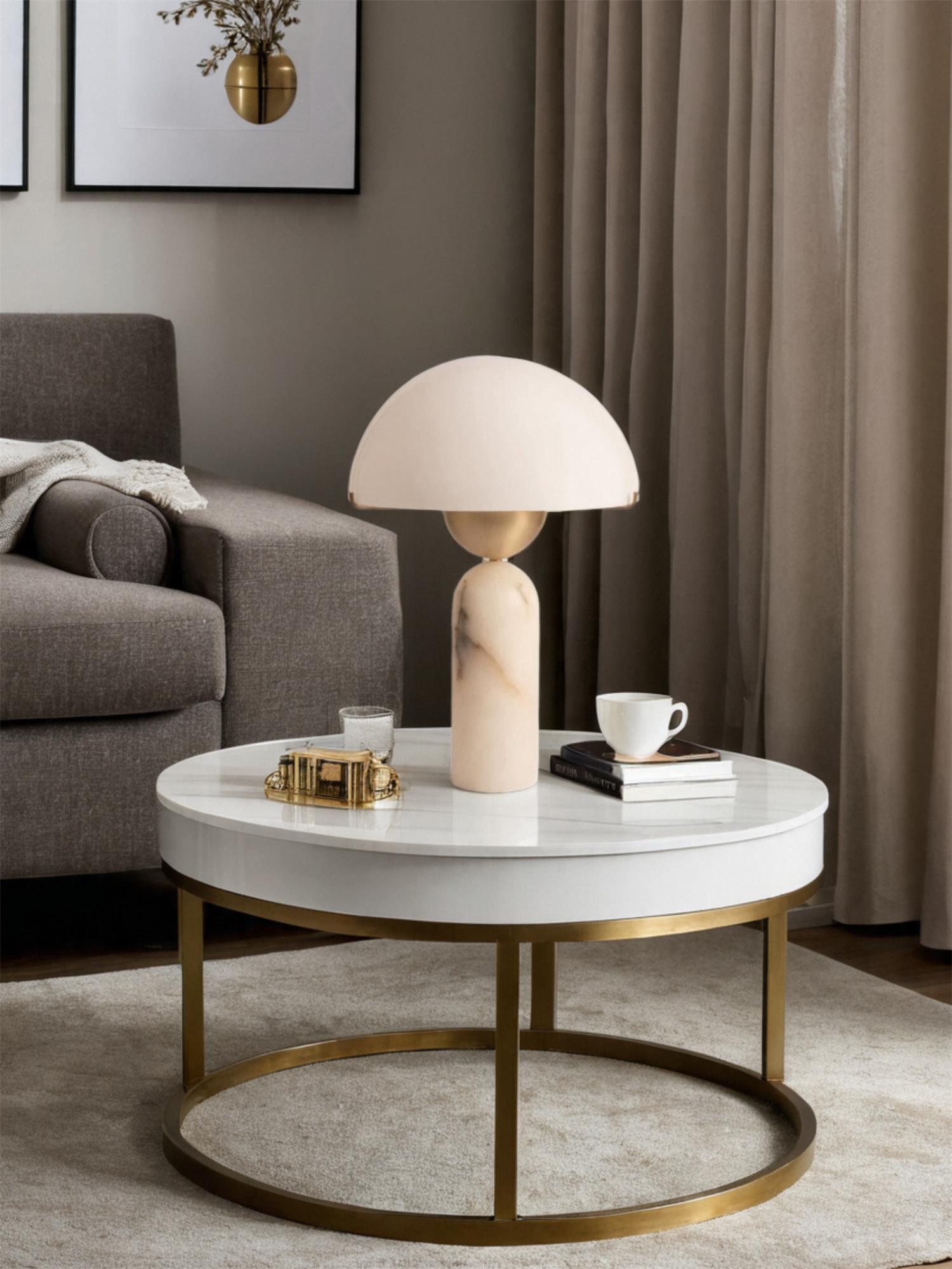 Lampe à poser moderne Galton en Albâtre Doré et vert marbre